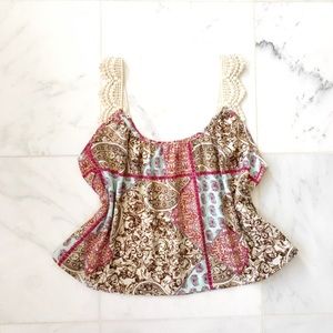 NWOT "Cherry Blossoms" boho crop top